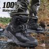 imageMens Waterproof Hiking Boots Lightweight Comfortable Leather Mid Ankle Outdoor Trekking BootAll Black