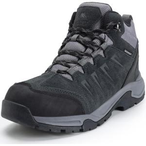 imageMens Waterproof Hiking Boots Lightweight Comfortable Leather Mid Ankle Outdoor Trekking BootBlack