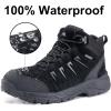 imageMens Waterproof Hiking Boots Lightweight Comfortable Leather Mid Ankle Outdoor Trekking BootDeep Black