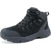 imageMens Waterproof Hiking Boots Lightweight Comfortable Leather Mid Ankle Outdoor Trekking BootDeep Black