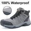 imageMens Waterproof Hiking Boots Lightweight Comfortable Leather Mid Ankle Outdoor Trekking BootGrey