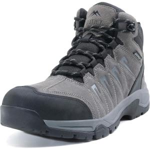 imageMens Waterproof Hiking Boots Lightweight Comfortable Leather Mid Ankle Outdoor Trekking BootGrey