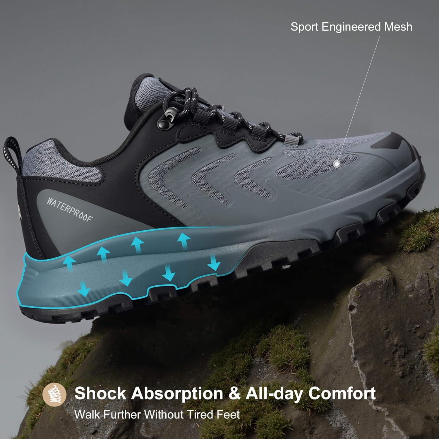 imageMens Waterproof Hiking Shoes AllTerrain Lightweight Breathable Trekking Anti Slip Outdoor Trails ShoesGrey
