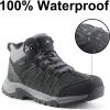 image:imageOUTJET Mens Waterproof Hiking Boots Lightweight Comfortable Leather Mid Ankle Outdoor Trekking BootBlack