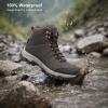 image:imageOUTJET Mens Waterproof Hiking Boots Lightweight Comfortable Leather Mid Ankle Outdoor Trekking BootBrown