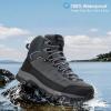 image:imageOUTJET Mens Waterproof Hiking Boots Lightweight Comfortable Leather Mid Ankle Outdoor Trekking BootGrey2