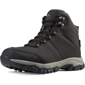 image:imageOUTJET Mens Waterproof Hiking Boots Lightweight Comfortable Leather Mid Ankle Outdoor Trekking BootBrown