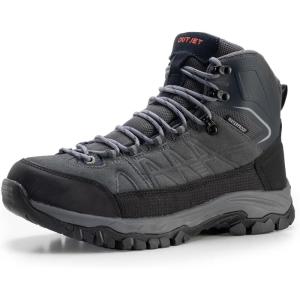 image:imageOUTJET Mens Waterproof Hiking Boots Lightweight Comfortable Leather Mid Ankle Outdoor Trekking BootGrey2
